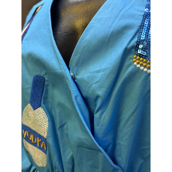 NWT Why Blue Sequin Patch Dress With Vodka & Gin Bottle Motifs S - Picture 6 of 7